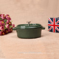 mini oval cast iron cookware in green colour